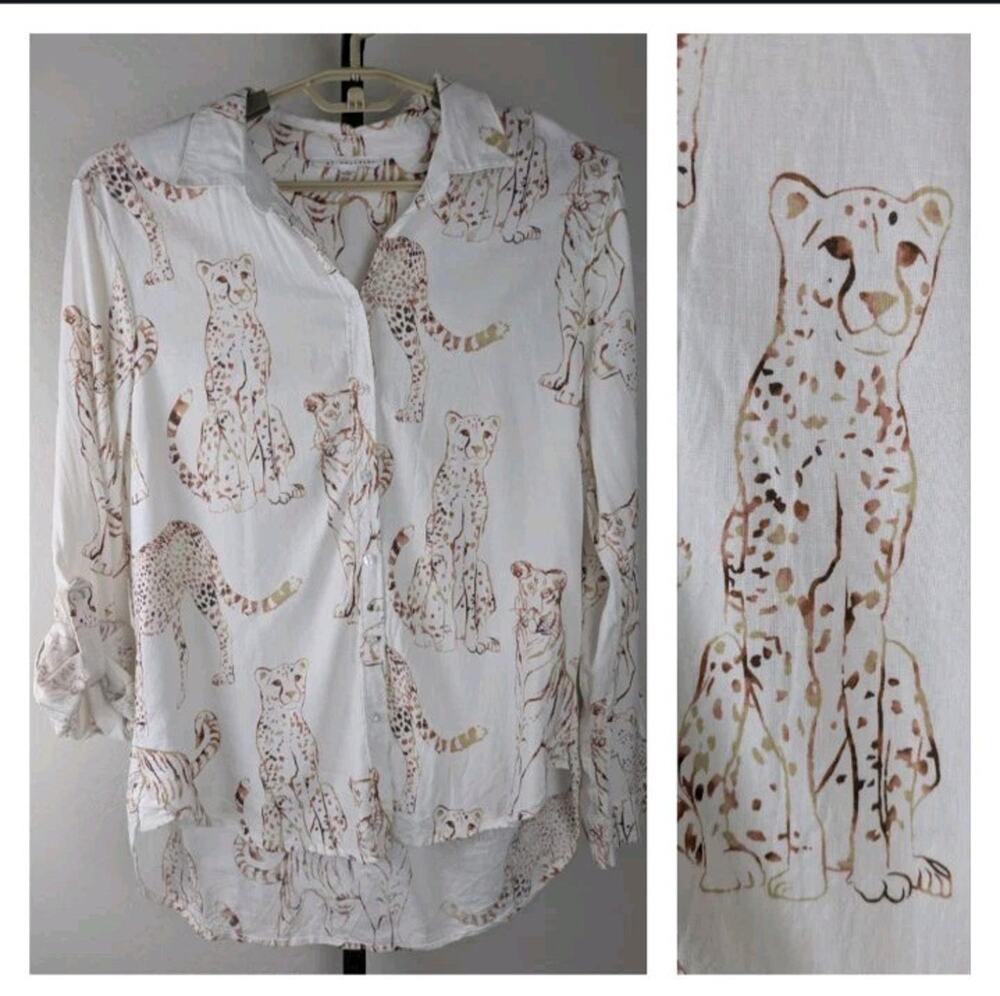 Jane and Delancey size XL Leopard Cheetah Roll Tab Sleeve Button Up Shirt